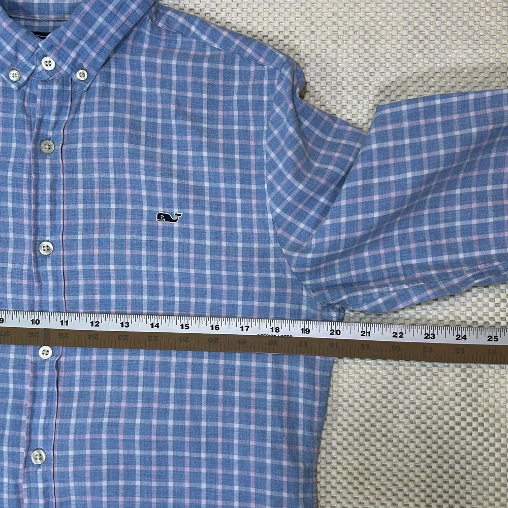 Vineyard Vines Slim Fit Whale Shirt Plaid Button Down Cotton Blue Mens Small - Picture 9 of 9